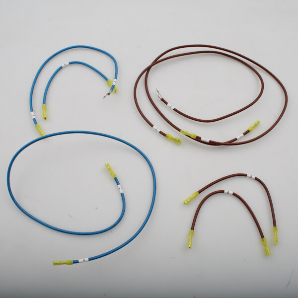 A group of brown and yellow wires with plastic end caps, including a blue and yellow wire.