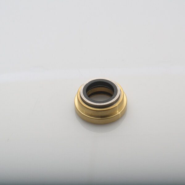 A close-up of a gold and silver metal Somat Cartridge Seal.