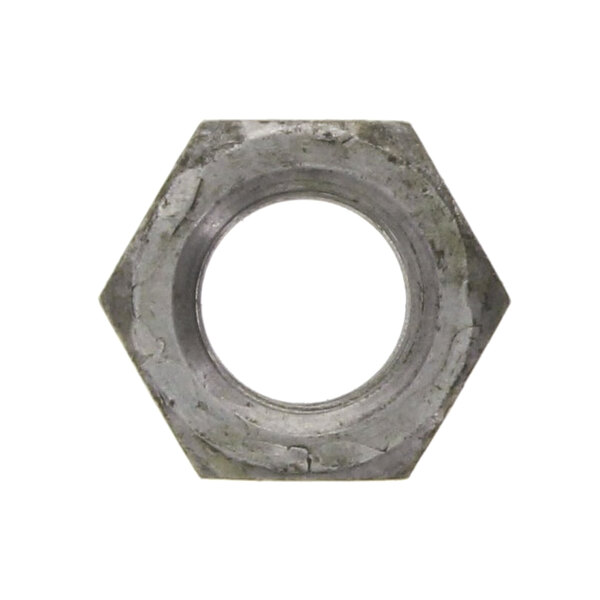 A close-up of a Market Forge hex nut on a white background.