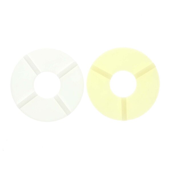 A close-up of a white and yellow circle shaped objects.