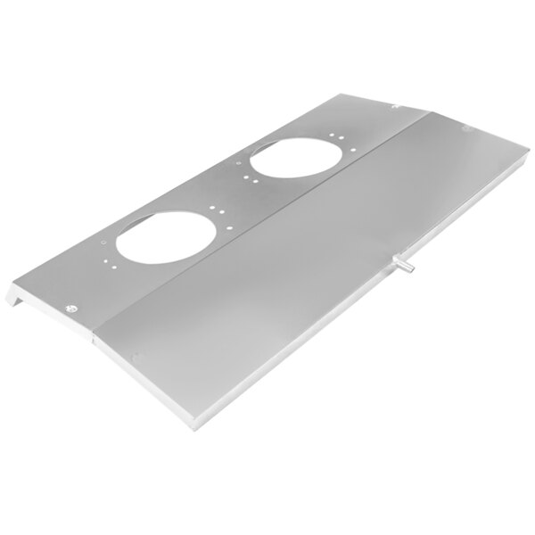 A white metal Victory fan panel with two holes.