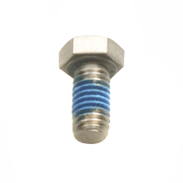 A close-up of a Champion bolt with a blue strip.