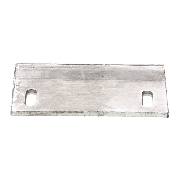 A white metal Southbend door catch plate with two holes.