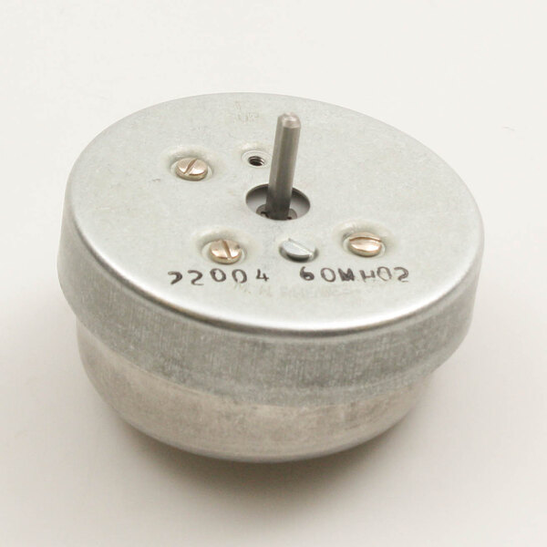 A round metal timer with a metal rod.