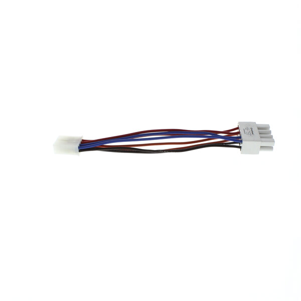 A close-up of a blue and red cable with white and red wires inside.