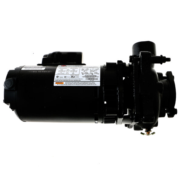 A black Jackson pump motor with a white label.