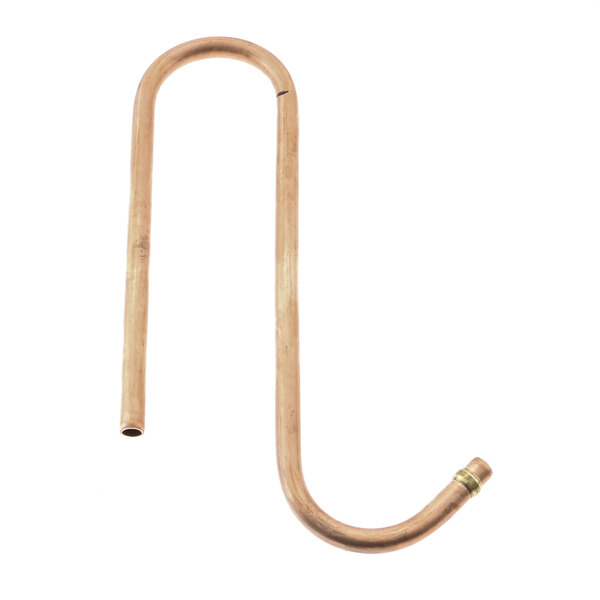 A Groen copper boiler trap pipe with a brass band and a long handle.