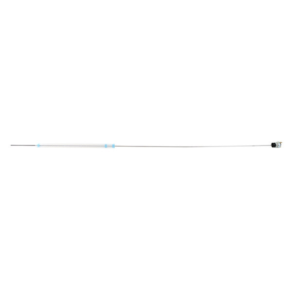 An A.O. Smith anode with a long metal rod and blue and black handle.