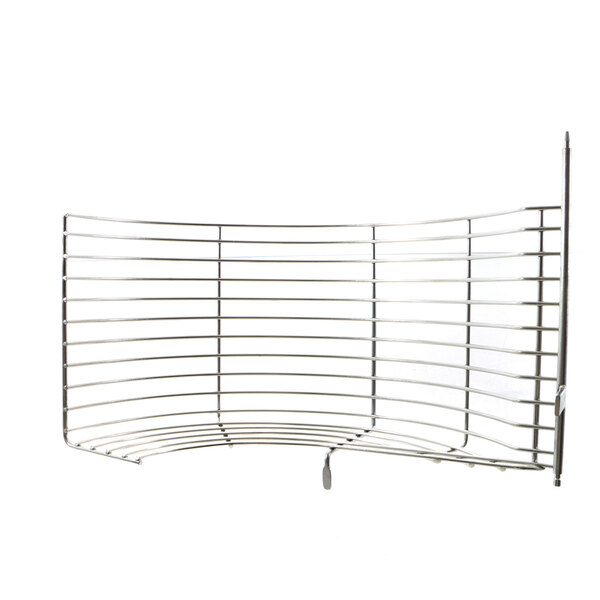 A stainless steel wire rack with a curved corner for a Univex mixer guard.