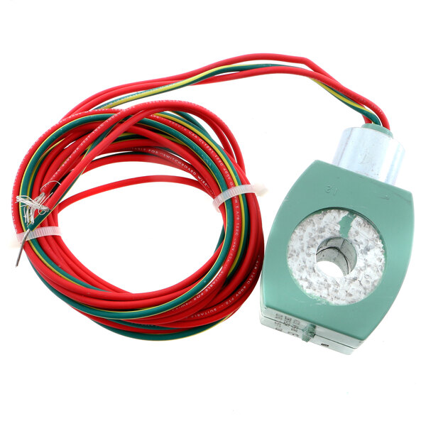 A green and red wire with a small red light connected to a white Champion 110120 Coil.