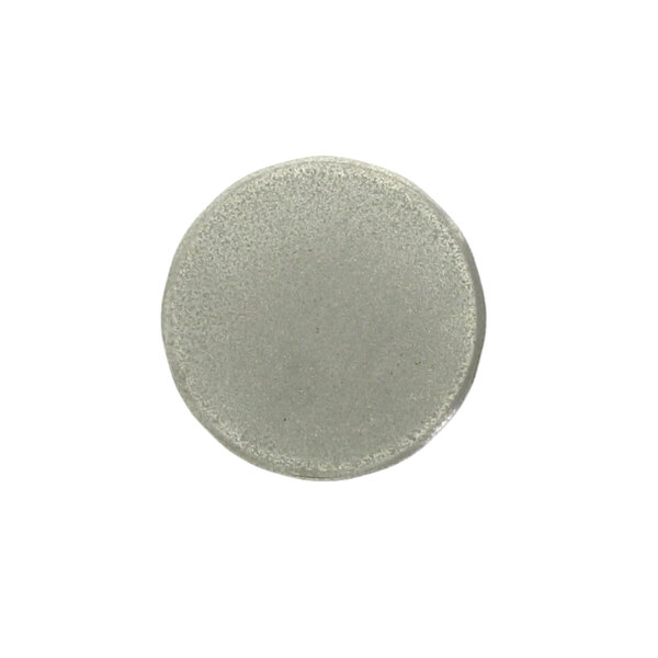 A nickel plated round button with a grey circle in the middle.