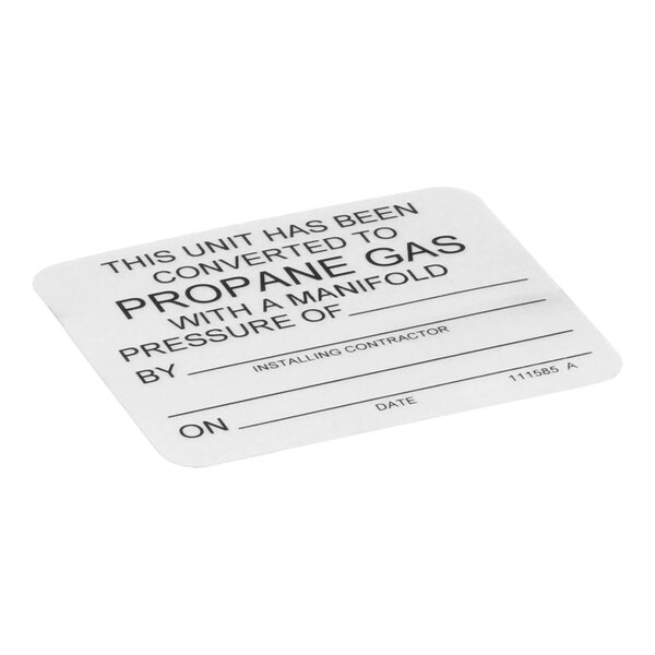 A white label with black text reading "Natural To Propane Gas C" for a Convotherm combi oven.