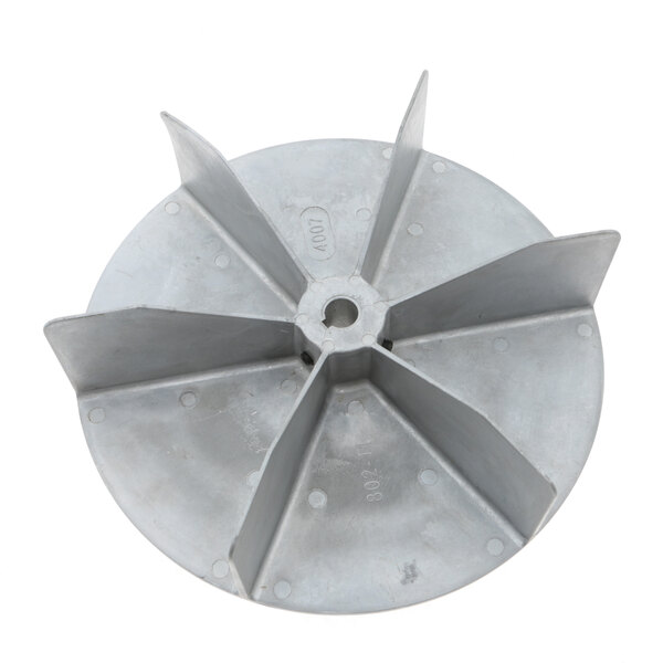 A Champion 111831 metal fan blade with holes.