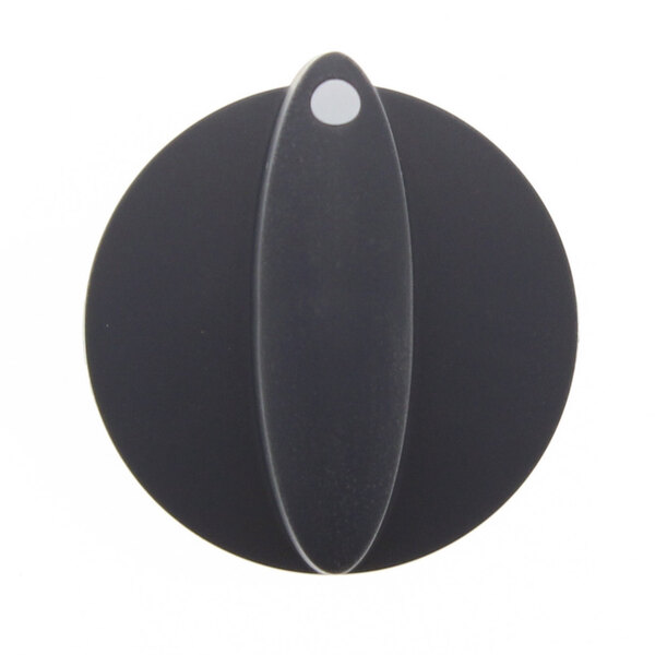 A black circular object with a white dot.