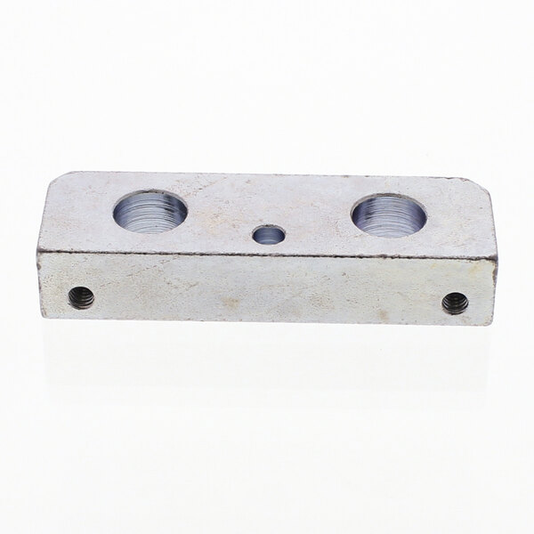 A metal piece with two holes in it.