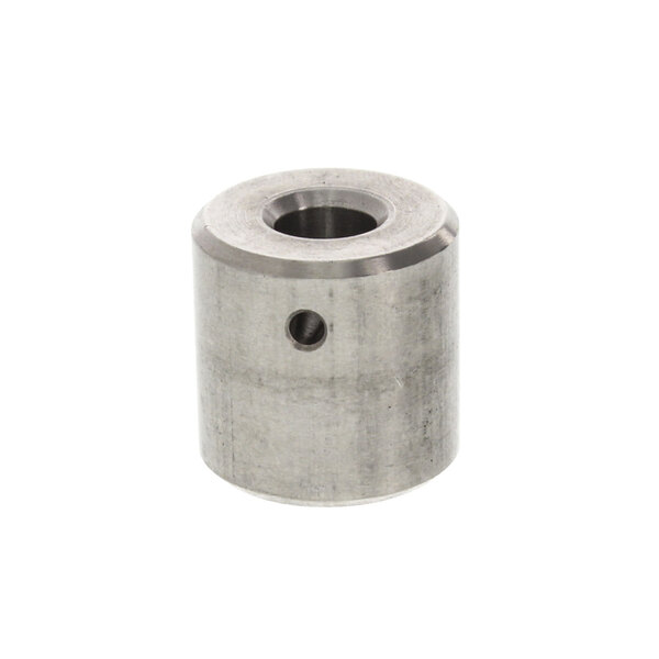 A stainless steel Nieco coupler with a hole in a metal cylinder.