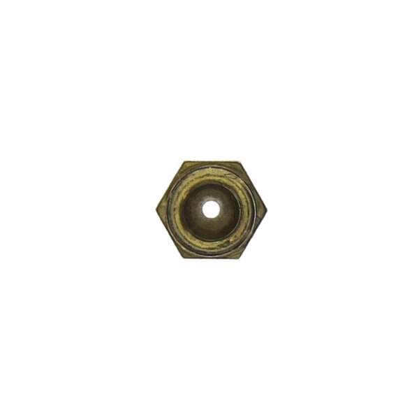 A close-up of a hexagon brass nut on a Duke 175767 burner orifice.