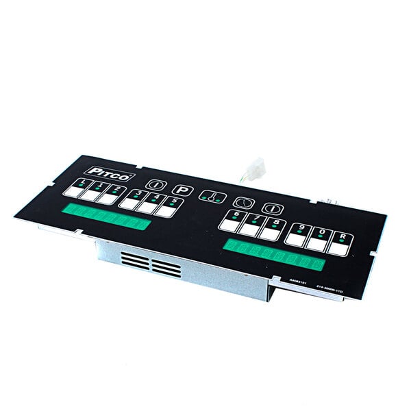 A black rectangular Pitco computer panel with green buttons.
