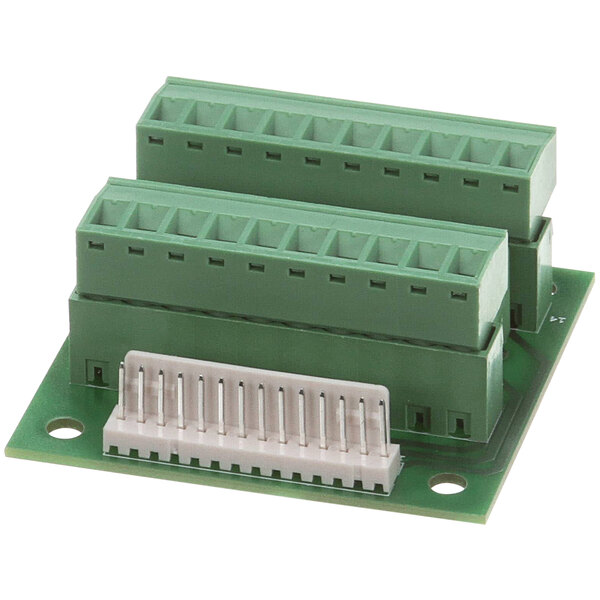 A green plastic Robot Coupe connection card with white connectors.