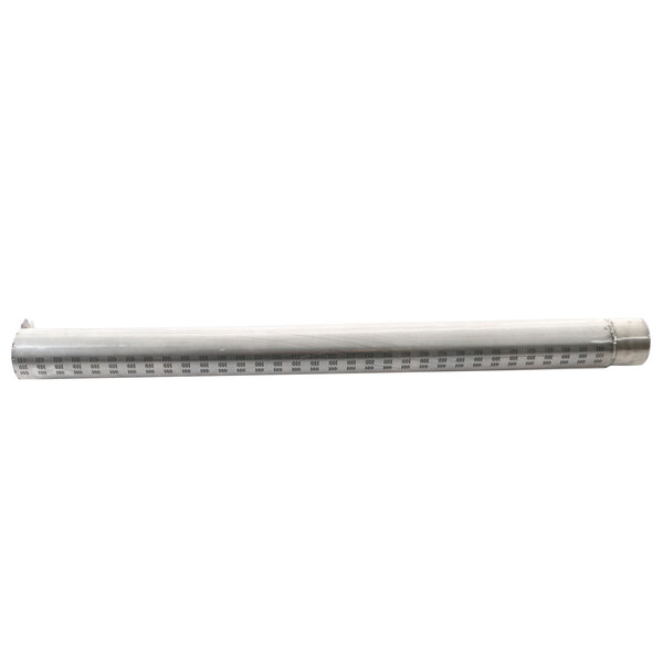 A stainless steel long metal tube with holes.