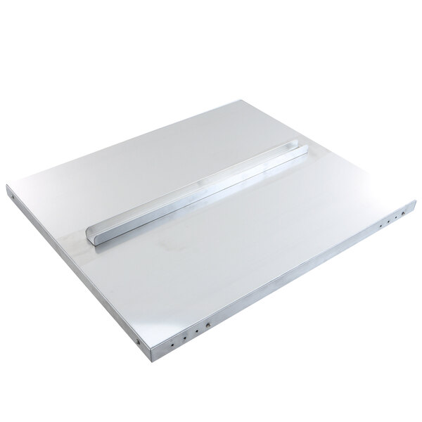 A white metal rectangular door with a silver metal bar handle.
