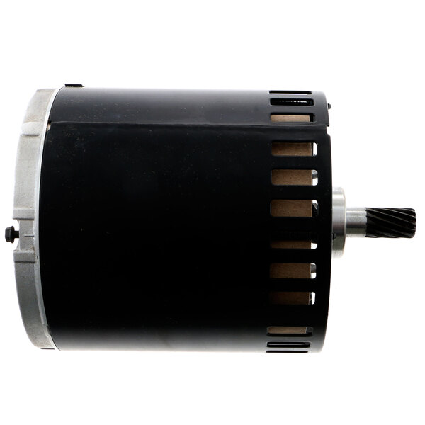 A black and silver electric motor with a black cylinder cover.