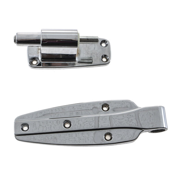 A close up of a Kason stainless steel hinge.