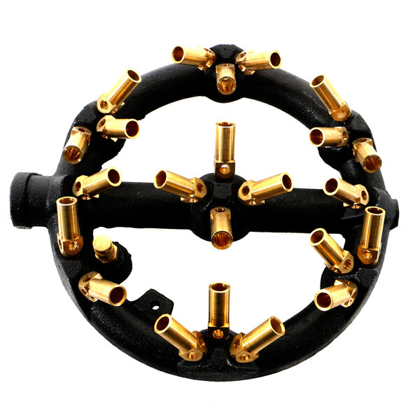 A black and gold Imperial jet burner with brass pipes.