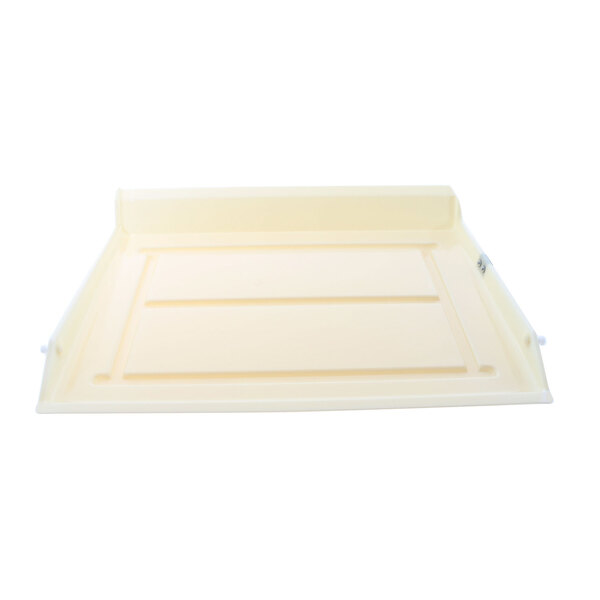 A white plastic Cornelius evaporator cover with metal corners.