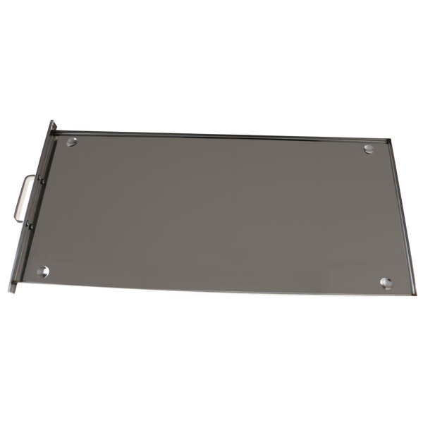 A rectangular metal tray with handles.