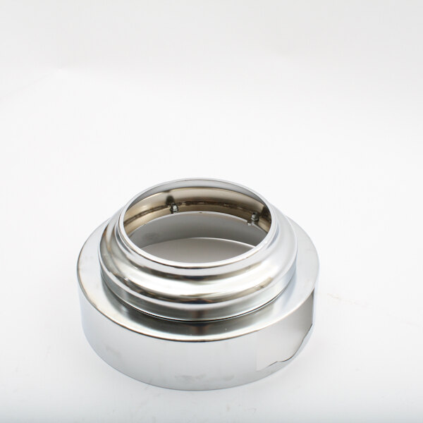 A round silver InSinkErator body/cover with a metal ring.