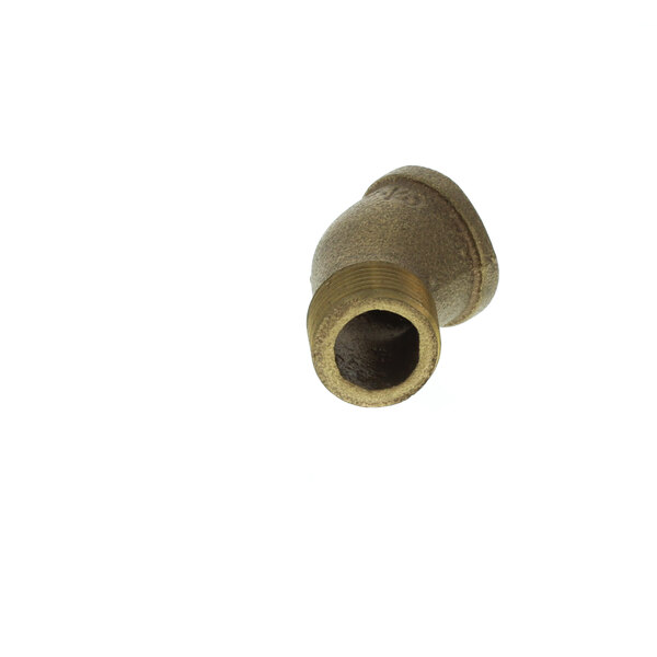 A brass pipe fitting with a white background.
