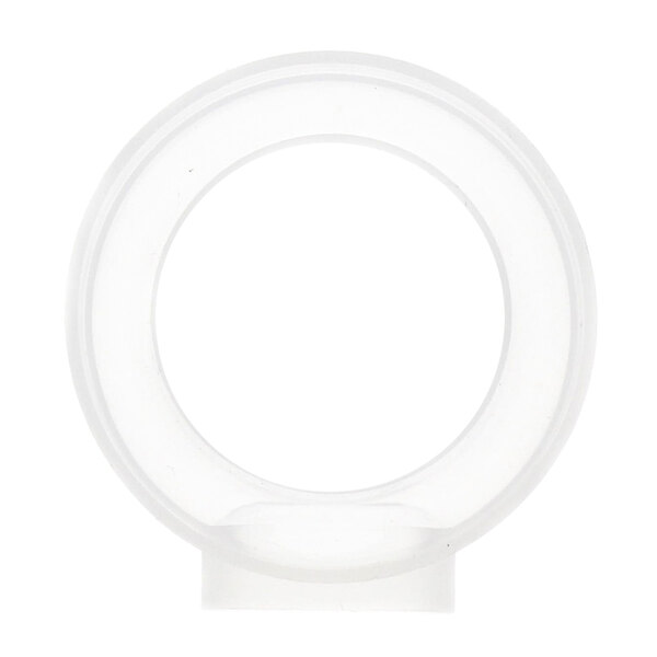 A clear plastic circular shroud on a white surface.