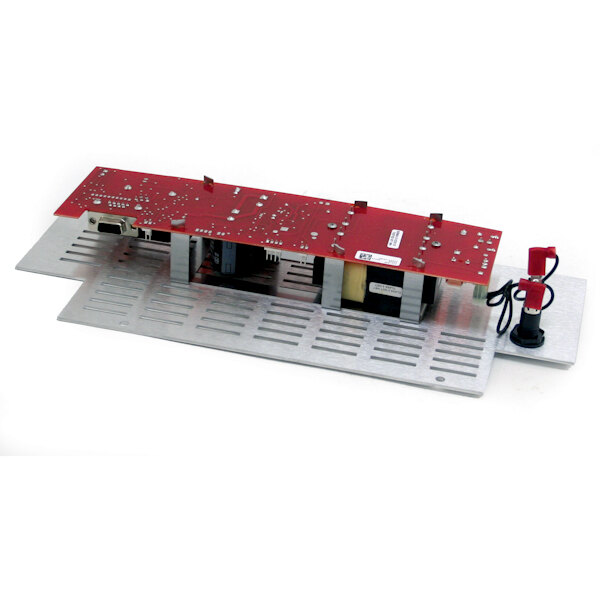 A red circuit board for a Prince Castle 625-323NS on a white surface.