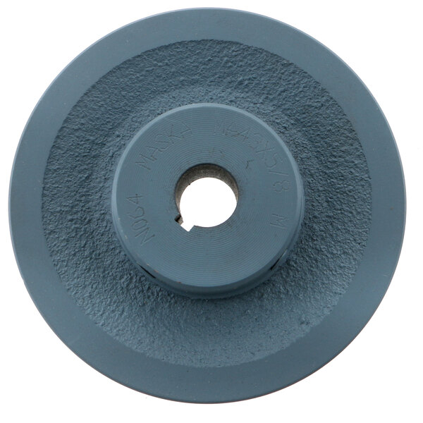 A grey circular Blakeslee Single Groove V pulley with a hole in the center.
