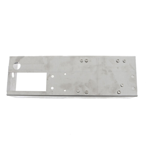A Groen metal rectangular plate with holes and screws.