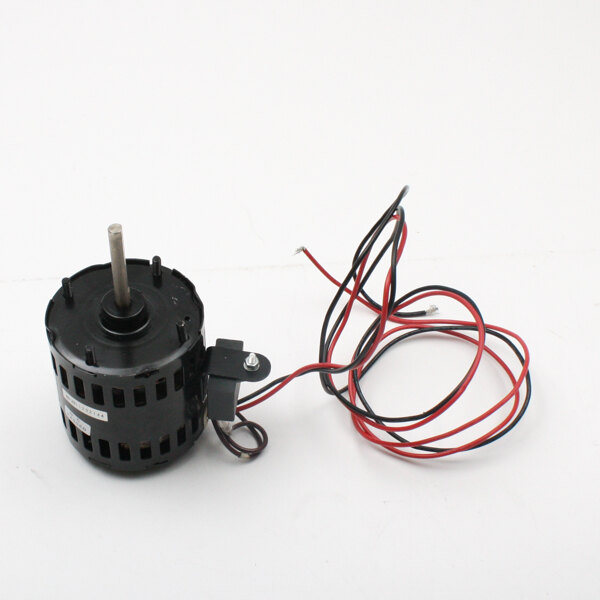 A small black Master-Bilt PSC fan motor with red and black wires.