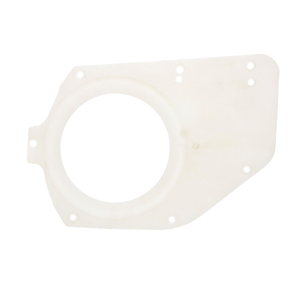 A white plastic Univex belt guard with holes.