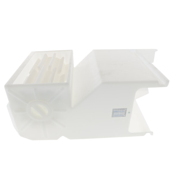 A white plastic Franke hopper assembly container with a lid on top.