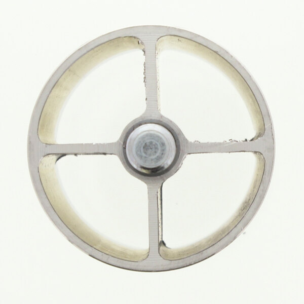 A circular metal object with a small hole in the center.