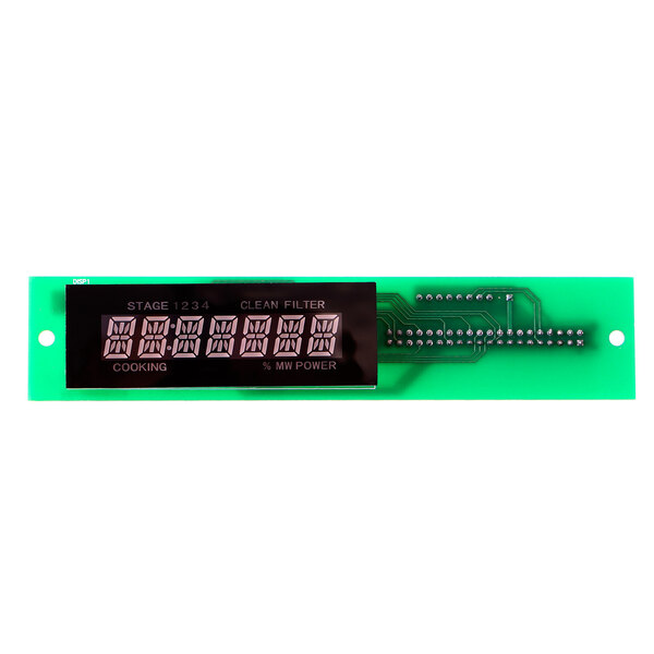 A green electronic display board with a digital clock and white numbers.