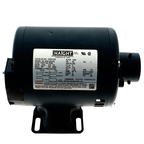 A black Pitco motor with a white label.