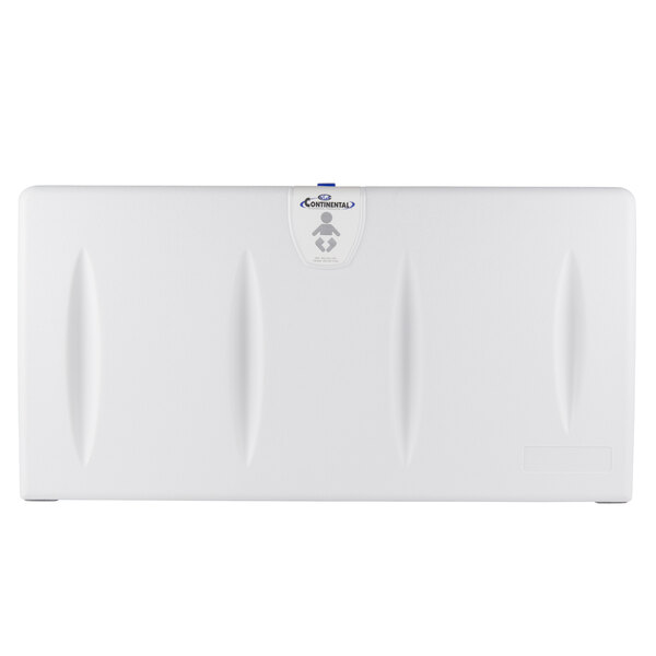 A white rectangular Continental baby changing station with a logo.
