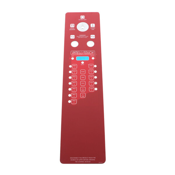 A red rectangular decal panel with white buttons.