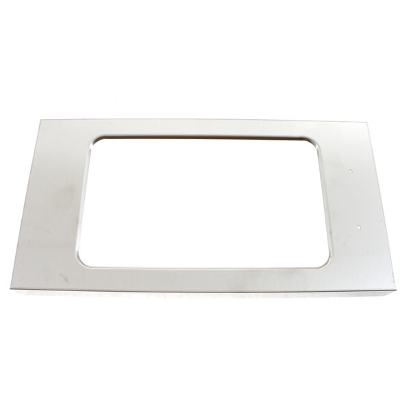 A white rectangular metal panel with a hole in the middle.