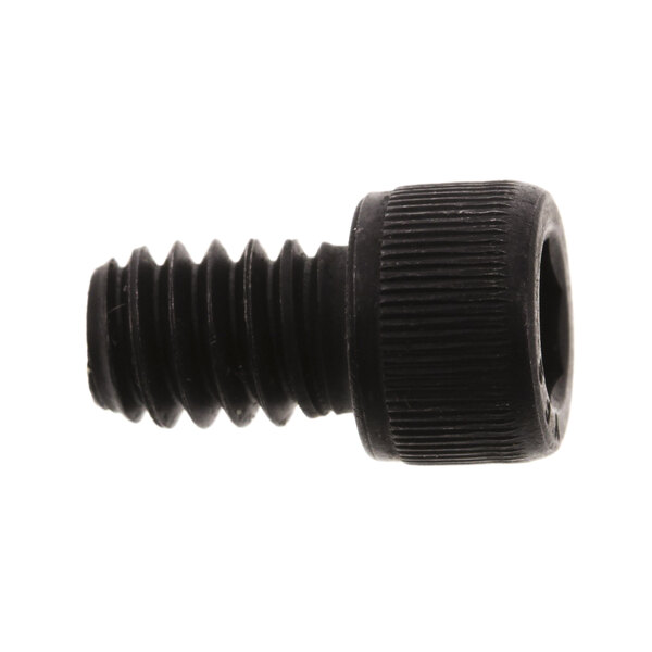 A close-up of a Cleveland steel screw with a black cap.
