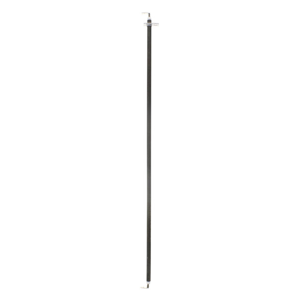 A long metal rod with a black handle on a white background.