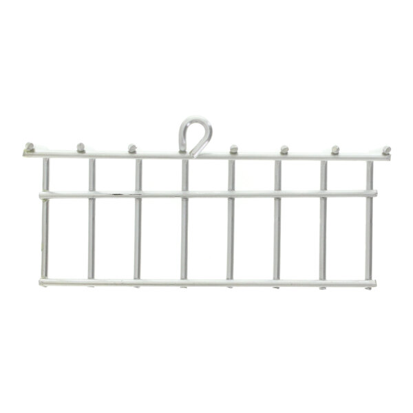 A white metal grid with a hook.