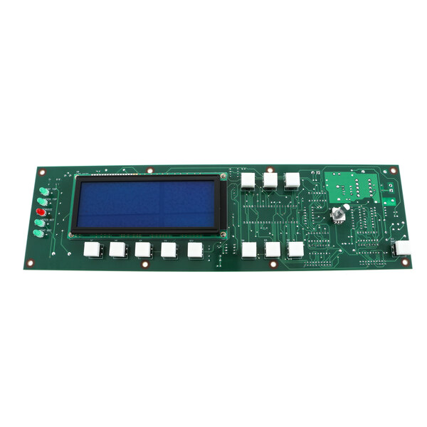 A green electronic board with a blue screen.