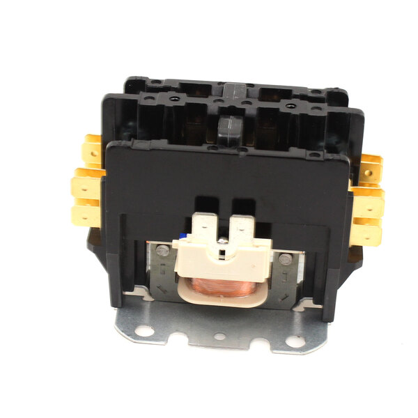 A black and white electrical contactor.